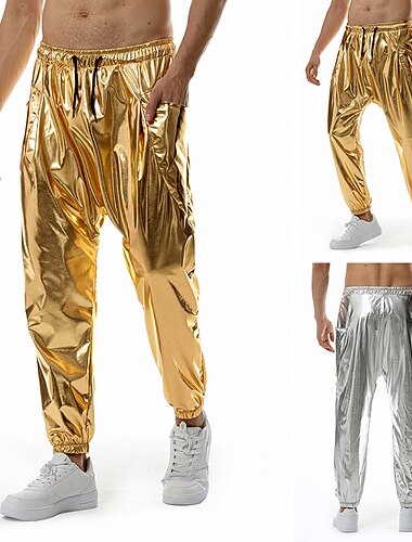  pantalons pour hommes pantalons cargo pantalons amples costumes de danse hip hop brillant métallique années 1980 argent doré