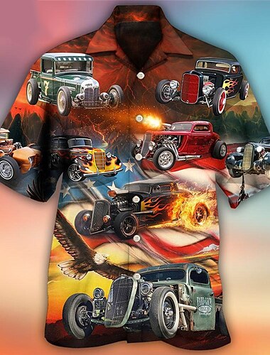  Homme Automatique Chemise Chemise hawaïenne Chemise Aloha Manche Courte Chemise Collier cubain Sportif Mode Vêtement de rue Extérieur Casual Hawaïen Rouge S M L