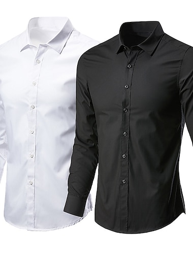  Men's Dress Shirt Button Up Shirt Collared Shirt Black White Pink Long Sleeve Plain Collar Spring Fall Wedding Work Clothing Apparel