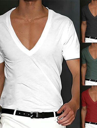  Hombre Camiseta Camiseta superior Mangas cortas Escote en Pico Verano Plano Design Básico Contemporáneo moderno Estilo clásico Vacaciones Calle Noche Negro Blanco Rojo Camiseta superior para hombre