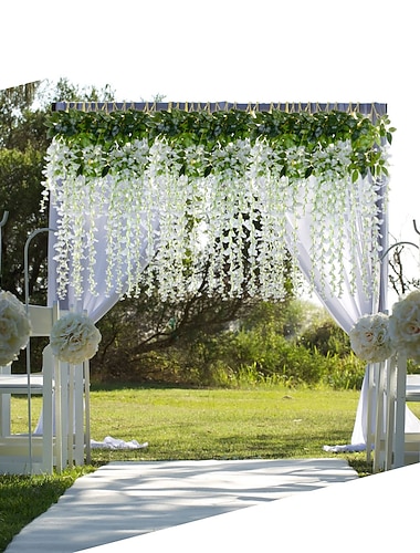  Slinger van kunstmatige blauweregenbloemen, 200 cm / 79 inch (79 cm) lange hangende kunstmatige blauweregenrank van zijde voor huis, tuin, buitenceremonie, bruiloftsboog en bloemdecoratie.