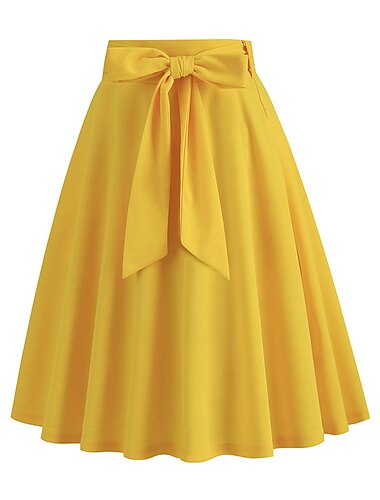  Women's Skirt Swing Midi High Waist Skirts Pleated Pocket Solid Colored Maillard Street Daily Fall & Winter Elegant Vintage Apricot Black Yellow Red