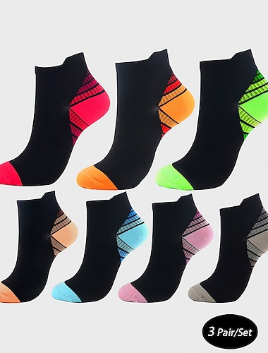  Herren 3 Paare Socken Kompressionssocken Hellgelb Gelb Farbe Farbblock Casual Täglich Grundlegend Mittel Sommer Frühling Herbst Stilvoll Traditionell-Klassisch