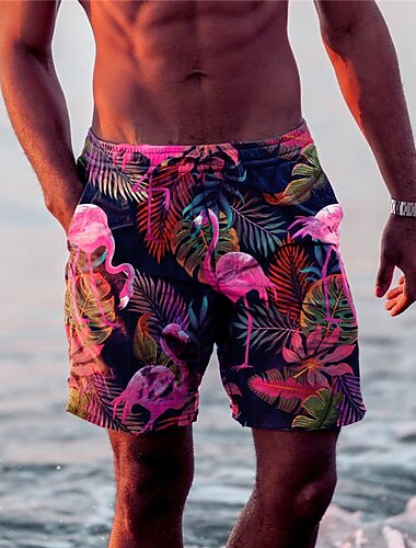  Herr Löv Flamingo Grafiska tryck Boardshorts Badshorts Medium Midja Hawaiisk Boho Ledigt Dagligen Helgdag Snörning med meshfoder Elastisk midja Designer Kläder