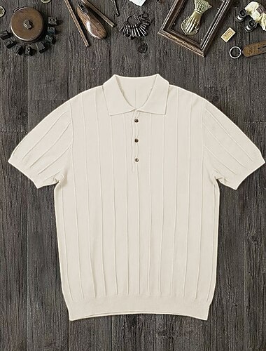  Herren Strickpolo Casual Festtage Kargen Knopf Kurzarm Modisch Modern Glatt Taste Sommer Weiß Gelb Grün Strickpolo