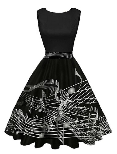 damen retro 1950er vintage tee kleider midi kleid daily date gerüscht aufdruck notiz rundhalsausschnitt ärmellos schlank sommer frühling 2023 gelb blau s m l xl