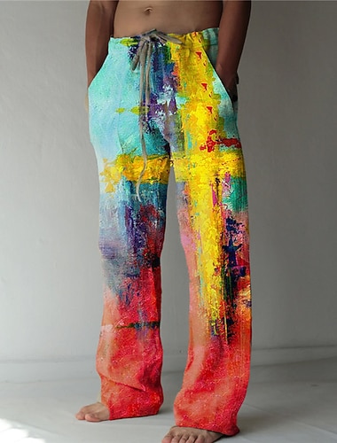  Herren Hose Hosen Sommerhosen Strandhose Kordelzug Elastische Taille 3D-Druck Grafik-Drucke Kreuz Komfort Casual Täglich Festtage Strassenmode Hawaiianisch Armee-Gelb Gelb