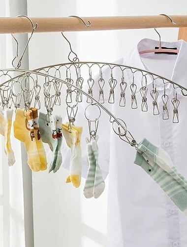  Cintre de séchage de vêtements en acier inoxydable coupe-vent porte-vêtements clips chaussette étendoir à linge cintre sous-vêtements porte-chaussettes