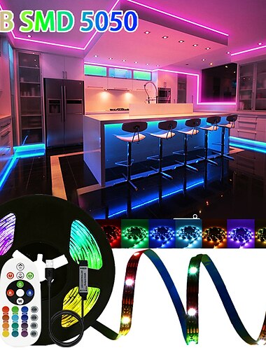  RGB-LED-Streifen mit 24 Tasten Fernbedienung 5050 SMD RGB-LED-Streifen für Innenräume, kreative Party, USB-Stromversorgung