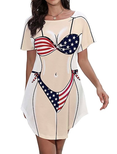  женская рубашка-бикини, платье, забавное милое бикини с принтом для купальных костюмов, короткий рукав, мешковатые купальники с 3D-графикой, накидка