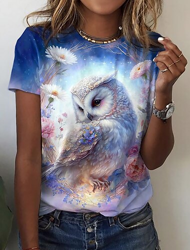  Damen T-Shirt Basic Blumendruck Kurzarm Normal Oberteile Rundhals Urlaub Wochenende Lila