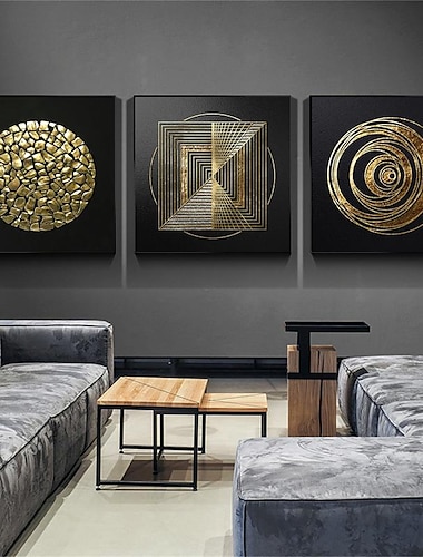 Lienzo de arte de pared abstracto, impresiones y carteles geométricos de oro negro, pintura moderna nórdica de lujo, arte de pared, sala de estar, decoración del hogar sin marco