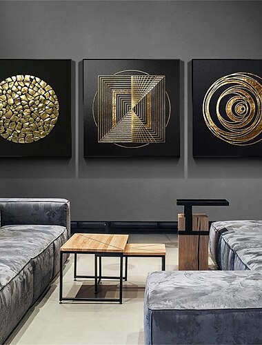  Lienzo de arte de pared abstracto, impresiones y carteles geométricos de oro negro, pintura moderna nórdica de lujo, arte de pared, sala de estar, decoración del hogar sin marco