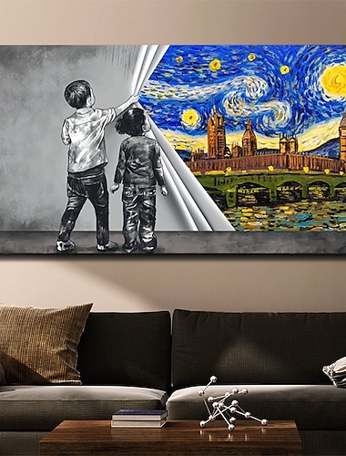  Arte de pared pintado a mano hecho a mano abstracto moderno van gogh noche estrellada paisaje decoración del hogar lienzo enrollado sin marco sin estirar