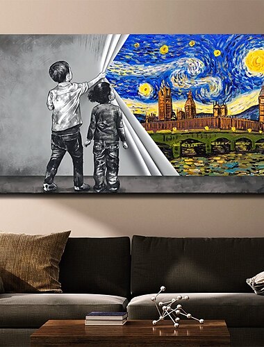  Arte de pared pintado a mano hecho a mano abstracto moderno van gogh noche estrellada paisaje decoración del hogar lienzo enrollado sin marco sin estirar