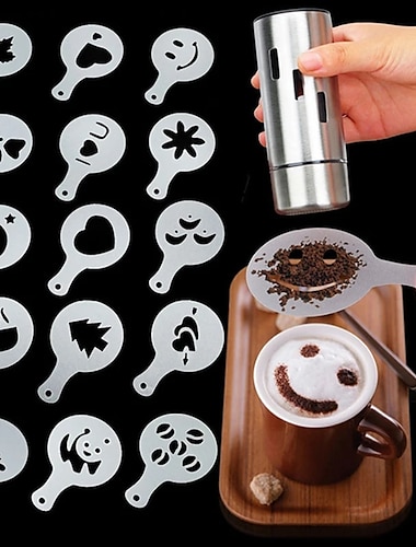  16 unids/set estampado flor molde café dibujo modelo creativo capuchino espuma spray accesorios de cocina herramienta de cocina de plástico