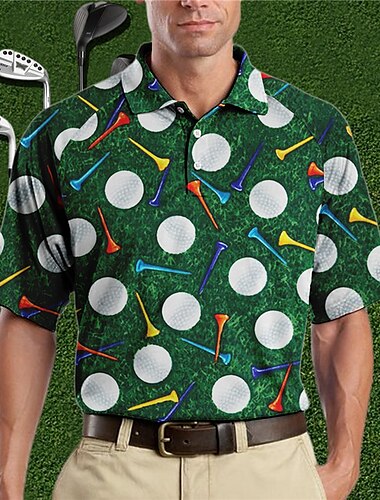  Męskie Koszulki sportowe polo Koszula golfowa Krótki rękaw Koszulki polo Koszule z kołnierzykiem Codzienny Stroje sportowe Ubrania wakacyjne Guziki Druk 3D Wino Niebieski Zielony