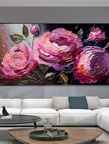  Handgefertigtes Ölgemälde auf Leinwand, Wanddekoration, originelles buntes Blumengemälde, abstraktes Rosengemälde für Wohnkultur mit gestrecktem Rahmen/ohne Innenrahmenmalerei