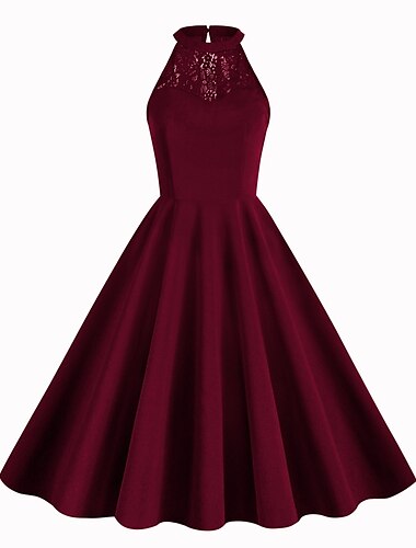  Retro / vintage 1950'erne Cocktail Kjole Kjoler Festkostume Flare kjole Blonder Dame Fest / aften Polterabend Voksne Kjole Hjemkomstkjoler