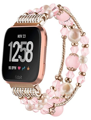  Correa de Smartwatch Compatible con Fitbit Versa 2 / Versa Lite / Versa SE / Versa Aleación Con Cuentas Reloj inteligente Correa Diamante brillante Con Cuentas Mujeres Hombres Pulsera de joyería