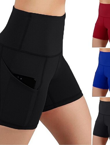  Mujer Pantalones Cortos Running Shorts de gimnasio Bolsillos laterales con bolsillo para teléfono Prendas de abajo Deportivo Ropa Deportiva Control de barriga Levantamiento de tope Transpirable