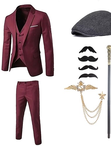  Retro / vintage Ryczące 20s 1920 roku Stroje Garnitury i Marynarki Zestaw akcesoriów Pan Gangster Klamra Solidne kolory Wieczorne Męskie Halloween Karnawał Impreza / bankiet Codzienne Impreza