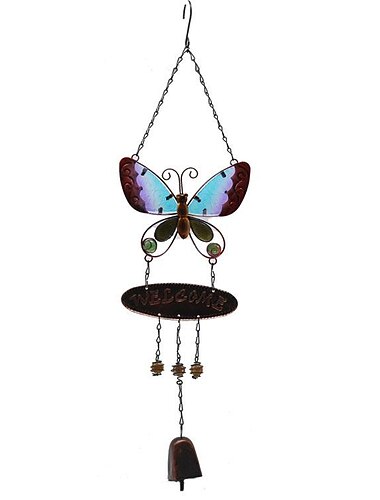  1pc Schmetterling Metall lackiert Windspiel Outdoor Handwerk Leuchten in der Nacht hängende Ornament für Fenster Balkon Gartendekoration, 60x17cm/23.6''x6.7''