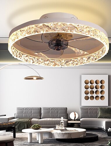 loftsventilator med lys 19,5" dæmpbar led 3 farve 6 hastigheder timing vendbare blade med fjernbetjening, husholdningsventilator lysekrone, indendørs lavprofil loftsventilator