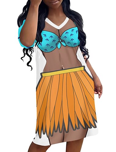  dames bikinishirt cover-up jurk grappige schattige bikini print voor badkleding korte mouw 3d grafische baggy badmode cover-up