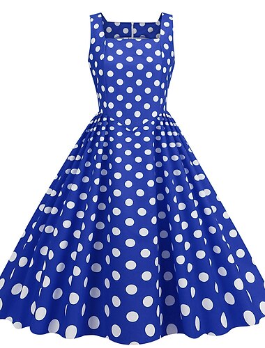  Retro / vintage 1950'erne Cocktail Kjole Kjoler Festkostume Flare kjole Prikker Dame Fest / aften Polterabend Voksne Kjole Hjemkomstkjoler