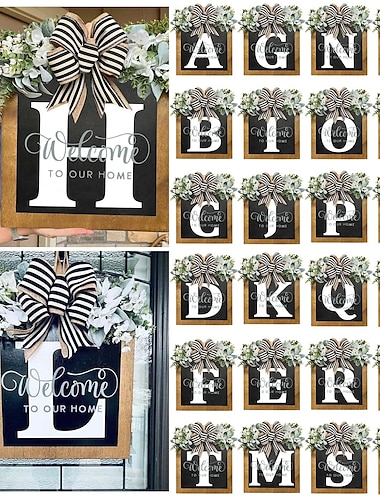  beginletter achternaam het hele jaar door voordeurkrans welkomstbord slinger gepersonaliseerde creatieve 26 letters boerderijkrans voor voordeur lente alle seizoenen buitenhanger decoratie cadeau