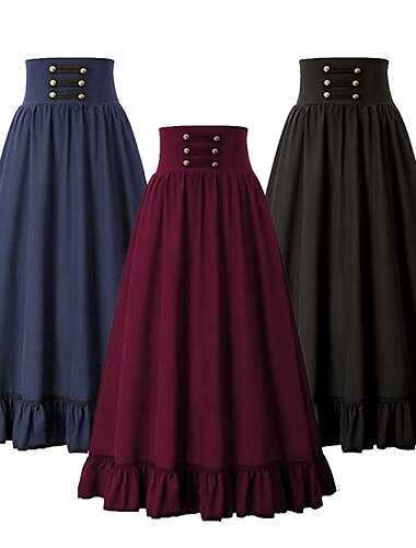  Rétro Vintage Punk & Gothique Médiéval Longueur cheville Jupe Jupe longue Ren Faire Sorcière Couleur Unie Ligne A Femmes Celtique Pirate Fantaisie Décontracté Quotidien Adulte Jupe