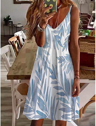  Dame Mini kjole Sommerkjole Hverdagskjole Slip kjole Mini kjole Stilfuld Sexet Afslappet Daglig udendørs Strand Regulær Farvegradient Uden ærmer V-hals Blå Sort og Hvid Sort Vin Sommer Forår