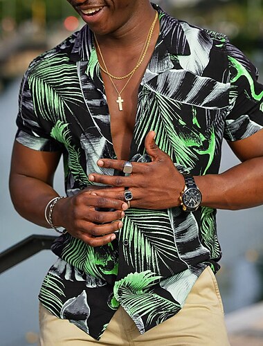  Bărbați Frunze Plante tropicale Cămașă Cămașă hawaiană Cămașă Aloha Manșon scurt Cămașă Guler cubanez Sport Modă Șic Stradă Casual În aer liber Hawaiian Albastru piscină Negru Galben S M L