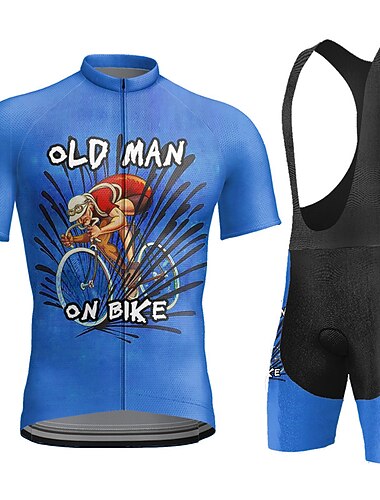  Herren Radtrikot mit Trägershorts Kurzarm Mountainbike MTB Straßenradsport Sommer Blau Gelb Rosa Grafik Buchstaben & Zahlen Lustig Fahhrad 3D-Polster Schnelltrocknend Rückentasche