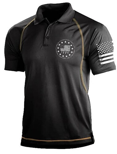 Herren Amerikanische Flagge Veteranen Poloshirts Golfshirt Kurzarm Polo-Shirts Hemden mit Kragen Lässig Streetwear Urlaubskleidung Party-Outfits Knöpfe 3D-Druck Schwarz Blau Grün