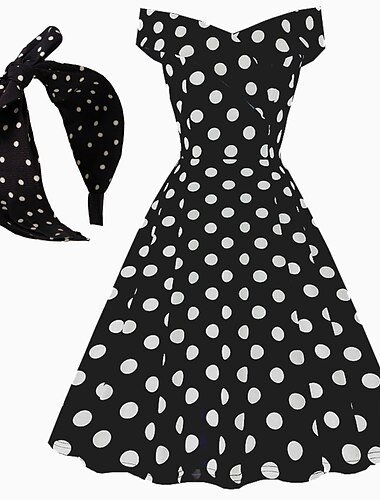  Vestido acampanado de los años 50 Vestido de cóctel de verano elegante vintage de los años 50 Vestido vintage con hombros descubiertos para mujer Vestido de fiesta de boda hasta la rodilla Vestido