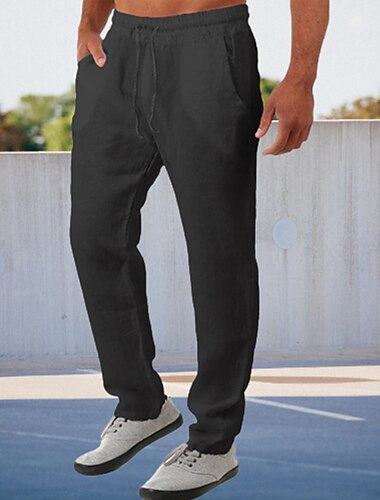  Herren Leinenhose Hose Hosen Sommerhosen Tasche Glatt Komfort Atmungsaktiv Outdoor Täglich Ausgehen Modisch Strassenmode Schwarz Weiß