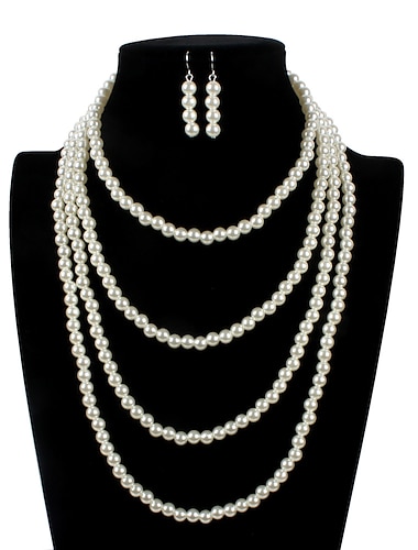  Ohrringe Perlenkette Halsband 2 Stück Flapper Accessoires Retro Vintage 1920er Legierung für Roaring 20s Flapper Cosplay Damenkostüm Modeschmuck