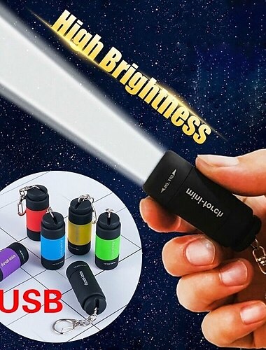  1pc impermeable mini llavero antorcha de bolsillo usb recargable linterna led lámpara deportes al aire libre diseño de interiores