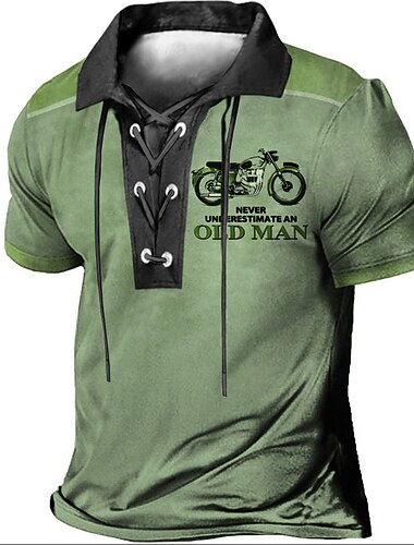 Męska koszulka graficzna o stylu vintage motocyklisty - 'Nigdy nie lekceważ starego człowieka' krótki rękaw luźna koszulka dla motocyklisty