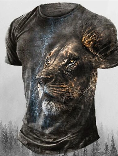  Homme Graphic Animal Lion T shirt chemises rétro Manche Courte T-shirt 3D effet Col Ras du Cou Chemise Rétro Vintage Mode Design Extérieur du quotidien Des sports Rouge Bleu Marron Printemps été
