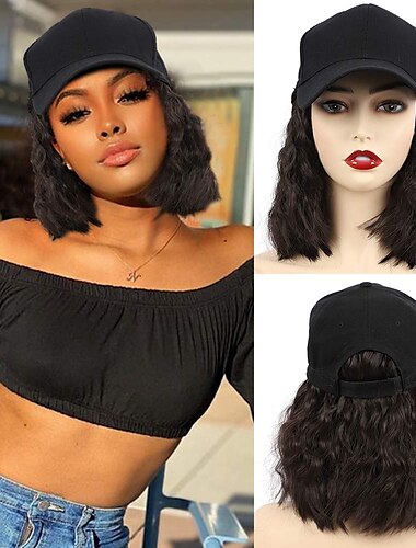  parrucca cappello per donna parrucca berretto da baseball a onde corte con estensioni dei capelli ricci parrucca parrucca a onde sintetiche cappello regolabile marrone parrucca cappello da baseball