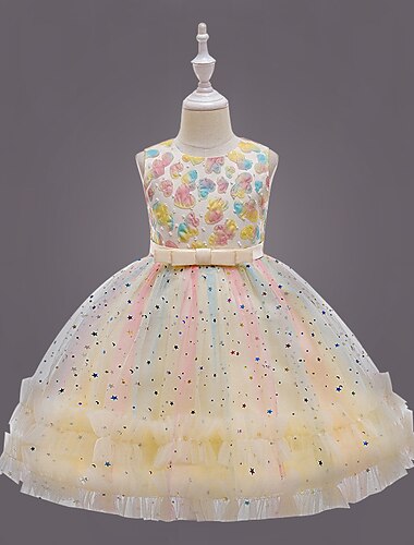  Kinder Mädchen Partykleid Einfarbig Ärmellos Leistung Besonderer Anlass Knotenbinde Elegant Polyester Knielang Tüllkleid Sommer Frühling 3-10 Jahre Champagner Rosa Blau