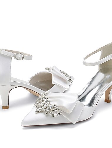  Mujer Zapatos de boda Escarpines Zapatos de novia Pedrería Tacón Bajo Dedo Puntiagudo Elegante Satén Tira de tobillo Vino Negro Marfil