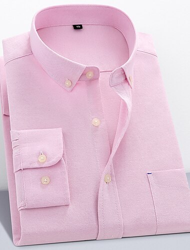  Herr Skjorta Button Down skjorta Icke-järnskjorta Oxford skjorta Rutig Bröllop Utomhus Svart Vit Rosa Rubinrött Långärmad Fyrkantig hals Vår & Höst Kläder Button-Down