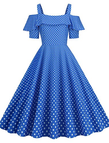  Retro / vintage 1950'erne Cocktail Kjole Kjoler Festkostume Flare kjole Prikker Dame Fest / aften Polterabend Voksne Kjole Hjemkomstkjoler
