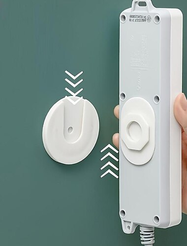  مثبت حامل شريط الطاقة ، مثبت ملصقات مقبس الحائط بدون ثقب ، تحميل 10 كجم / 22 رطل كحد أقصى ، للمكتب ، والجدار ، وجهاز التوجيه اللاسلكي ، والتحكم عن بعد ، وصندوق المناشف الورقية