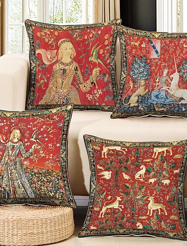  medeltida dubbelsidig kuddfodral 4st lady unicorn dekorativt kuddfodral örngott för sovrum vardagsrum soffa soffstol