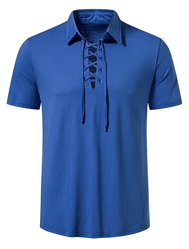  mænds middelalderlige vikinge polo t-shirt traditionel retro stil snørebånd med korte ærmer hippie matchende